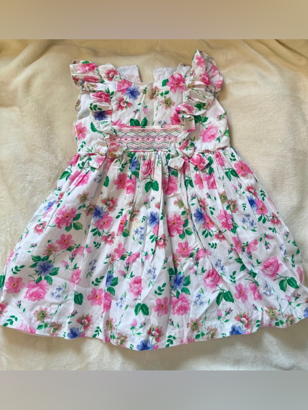 Bonnie Baby Smocked Floral Flutter Spring Dress 24M Girls